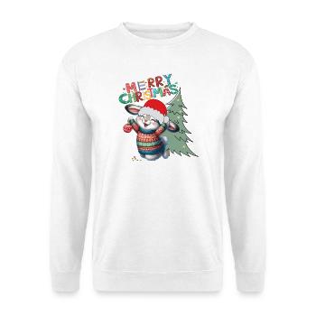 Fröhlicher Weihnachtshase - Unisex Pullover - Weiß - Vorne - Alina (178cm) & Michal (187cm)