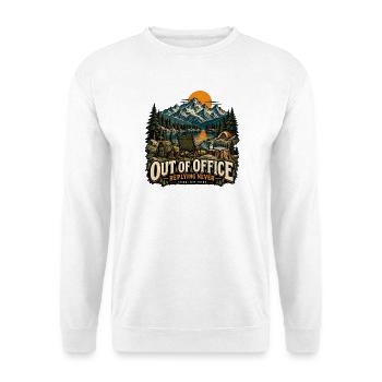Out of Office – Camping statt Büro - Unisex Pullover - Weiß - Vorne - Alina (178cm) & Michal (187cm)