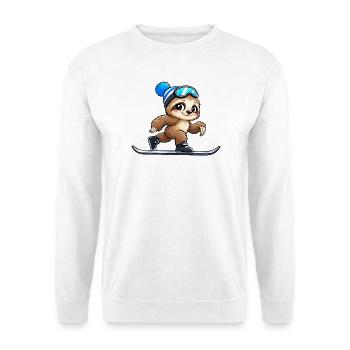 Faultier Skifahrer Wintersport Cartoon - Unisex Pullover - Weiß - Vorne - Alina (178cm) & Michal (187cm)