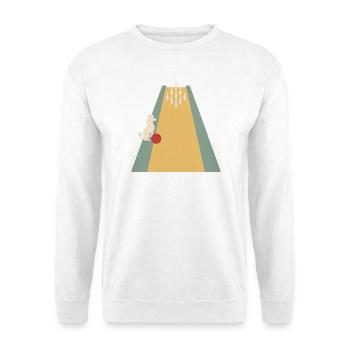Pudel auf der Kegelbahn – Kegeln Insider Motiv - Unisex Pullover - Weiß - Vorne - Alina (178cm) & Michal (187cm)