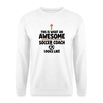 Wertschätzung zum Saisonende des Fußballtrainers - Unisex Pullover - Weiß - Vorne - Alina (178cm) & Michal (187cm)