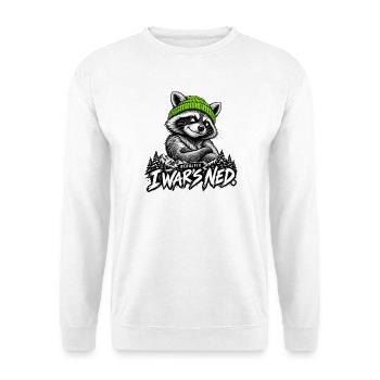 Wald-Raccoon mit grüner Mütze - Unisex Pullover - Weiß - Vorne - Alina (178cm) & Michal (187cm)