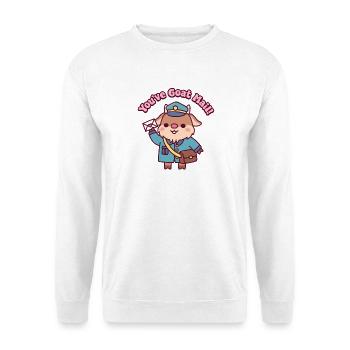 Süßer Ziegenpostbote – Du hast Ziegenpost-Wortspiel - Unisex Pullover - Weiß - Vorne - Alina (178cm) & Michal (187cm)