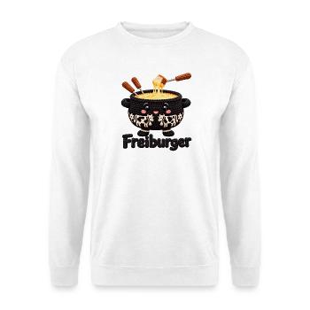 Käsefondue Topfheld mit Kühen - Unisex Pullover - Weiß - Vorne - Alina (178cm) & Michal (187cm)