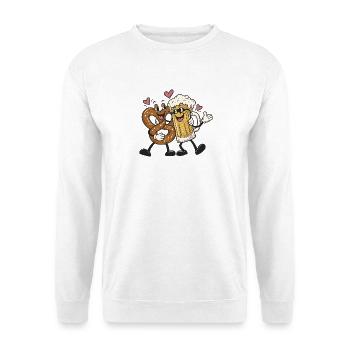 Brezel trifft Bier - Unisex Pullover - Weiß - Vorne - Alina (178cm) & Michal (187cm)