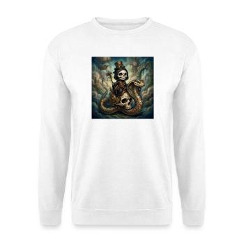 Steampunk-Skelett reitet auf der Schlange - Unisex Pullover - Weiß - Vorne - Alina (178cm) & Michal (187cm)