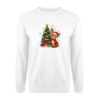 Winterwald Rentier am Weihnachtsbaum - Unisex Pullover - Weiß - Vorne - Alina (178cm) & Michal (187cm)