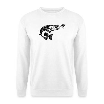Hecht Angelkoeder Grafik - Unisex Pullover - Weiß - Vorne - Alina (178cm) & Michal (187cm)