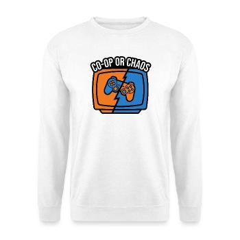 Koop oder Chaos – Gamer-Controller - Unisex Pullover - Weiß - Vorne - Alina (178cm) & Michal (187cm)
