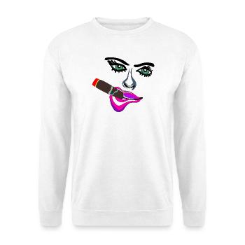 Neon Lippen Pop-Art Zigarre - Unisex Pullover - Weiß - Vorne - Alina (178cm) & Michal (187cm)