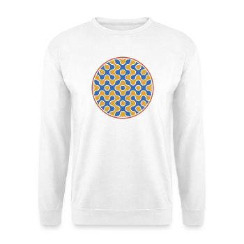 Truchet Kachel Rosette in Blau und Senfgelb - Unisex Pullover - Weiß - Vorne - Alina (178cm) & Michal (187cm)