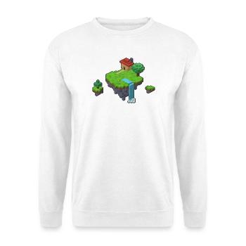 Schwebende Insel als Diorama in 3D Pixel Art - Unisex Pullover - Weiß - Vorne - Alina (178cm) & Michal (187cm)