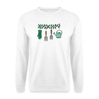 Weihnachtsgarten – ein Geschenk für den Gärtner - Unisex Pullover - Weiß - Vorne - Alina (178cm) & Michal (187cm)