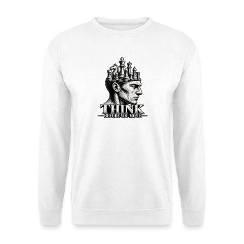 Schach Motiv Think before you move Denksport Kopf - Unisex Pullover - Weiß - Vorne - Alina (178cm) & Michal (187cm)