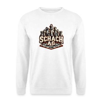 Schach AG Motiv - Schule Schachclub - Unisex Pullover - Weiß - Vorne - Alina (178cm) & Michal (187cm)