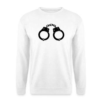 Handschellen Geschenk Weihnachten - Unisex Pullover - Weiß - Vorne - Alina (178cm) & Michal (187cm)