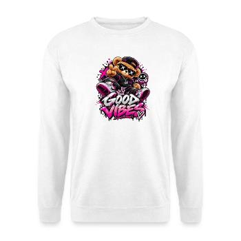 Good Vibes Teddybär Graffiti - Unisex Pullover - Weiß - Vorne - Alina (178cm) & Michal (187cm)