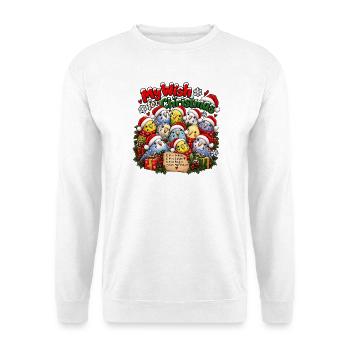 Lustiges, süßes Wellensittich Design Weihnachten - Unisex Pullover - Weiß - Vorne - Alina (178cm) & Michal (187cm)