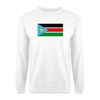 Südsudan – Flaggenwappen mit Blau - Unisex Pullover - Weiß - Vorne - Alina (178cm) & Michal (187cm)