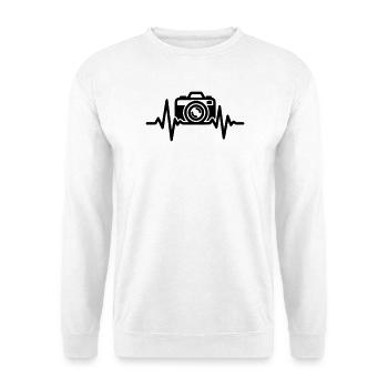 Kamera Herzschlag – Fotograf Geschenk - Unisex Pullover - Weiß - Vorne