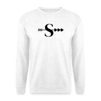Buchstabe S Pfeilherz - Unisex Pullover - Weiß - Vorne - Alina (178cm) & Michal (187cm)