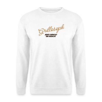 Grillosoph – Jedes Gericht ein Gedicht - Unisex Pullover - Weiß - Vorne - Alina (178cm) & Michal (187cm)