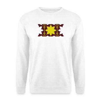 Kaleidoskop Gelb-Maron Muster - Unisex Pullover - Weiß - Vorne - Alina (178cm) & Michal (187cm)