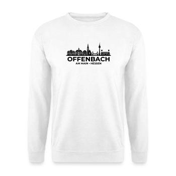 Offenbach Skyline Blocksilhouette Hessen - Unisex Pullover - Weiß - Vorne - Alina (178cm) & Michal (187cm)