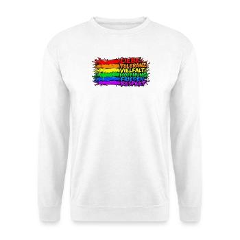 Regenbogenfrieden Liebe Vielfalt - Unisex Pullover - Weiß - Vorne - Alina (178cm) & Michal (187cm)