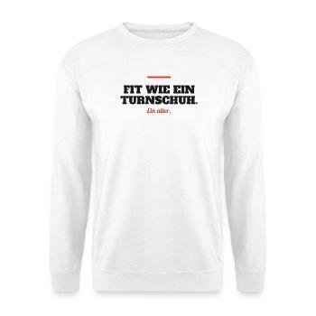 Fit wie ein Turnschuh – ein alter - Unisex Pullover - Weiß - Vorne - Alina (178cm) & Michal (187cm)