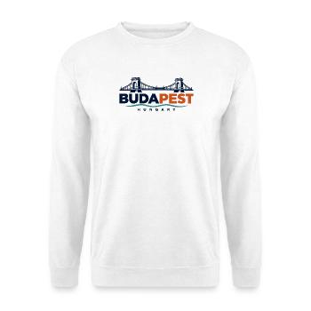 Budapest – Kettenbrücke an der Donau - Unisex Pullover - Weiß - Vorne - Alina (178cm) & Michal (187cm)