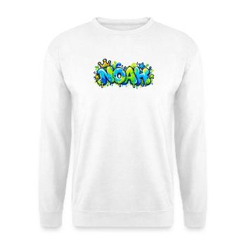 Noah Graffiti Name: Königskrone Neonblasenbuchstaben - Unisex Pullover - Weiß - Vorne - Alina (178cm) & Michal (187cm)