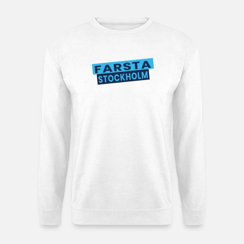 Farsta Stockholm Blaue Typografie-Layout - Unisex Pullover - Weiß