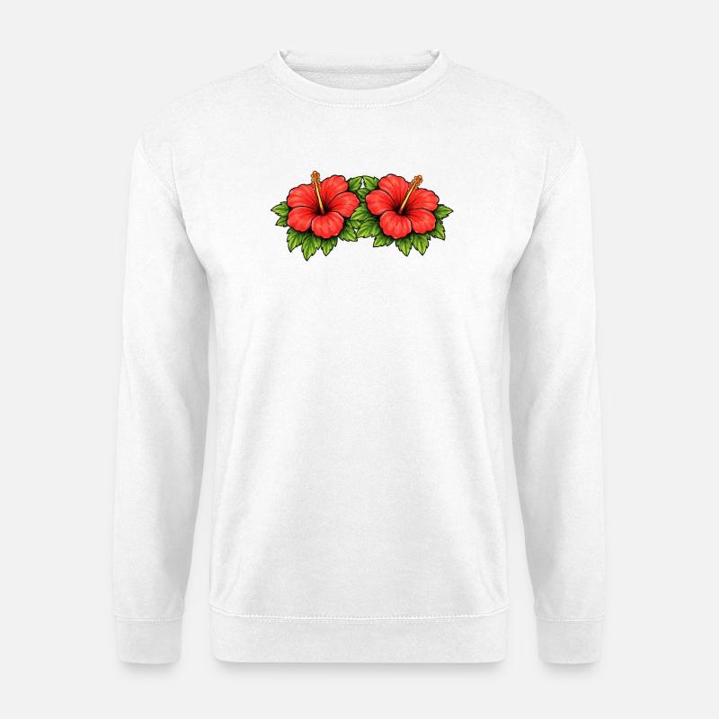 Double Hibiscus Tropics Pattern - Unisex Sweatshirt - white