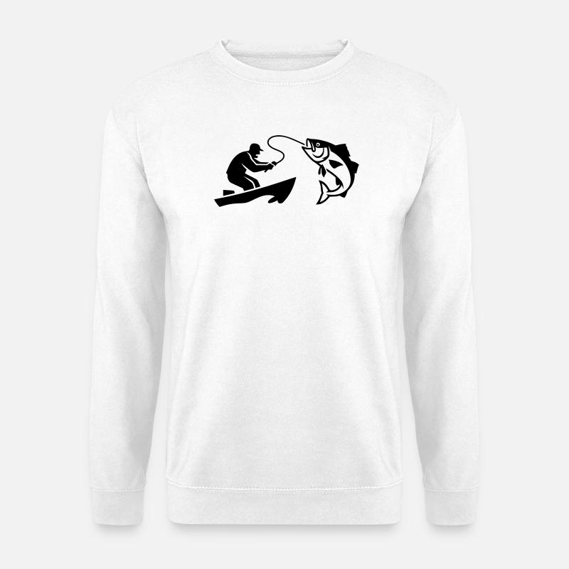 Angler Boot Fisch Silhouette - Unisex Pullover - Weiß