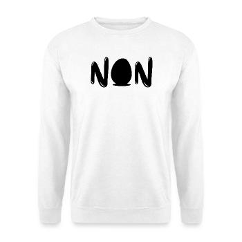 Nein Ei Wortspiel Lustiger Spruch - Unisex Pullover - Weiß - Vorne - Alina (178cm) & Michal (187cm)