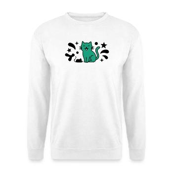 Grinsende Katze Maus Grafik - Unisex Pullover - Weiß - Vorne - Alina (178cm) & Michal (187cm)