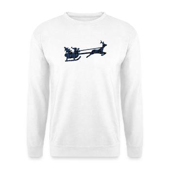 Blauer Tartan-Santa-Schlitten-Silhouette - Unisex Pullover - Weiß - Vorne - Alina (178cm) & Michal (187cm)