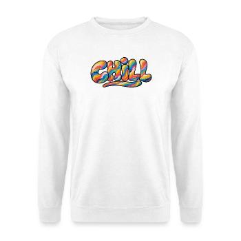 Chill Regenbogen Schriftzug - Unisex Pullover - Weiß - Vorne - Alina (178cm) & Michal (187cm)