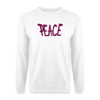 Frieden Handlettering Schriftzug - Unisex Pullover - Weiß - Vorne - Alina (178cm) & Michal (187cm)