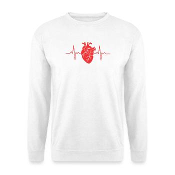 Herzschlag Design mit Herzmotiv - Unisex Pullover - Weiß - Vorne - Alina (178cm) & Michal (187cm)