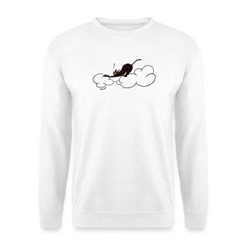 Niedliche schwarze Katze auf Wolken – minimale Katzenillustration - Unisex Pullover - Weiß - Vorne