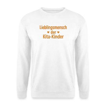 Lieblingsmensch der Kita-Kinder - Unisex Pullover - Weiß - Vorne - Alina (178cm) & Michal (187cm)