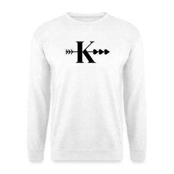 Buchstabe k Pfeil Herz - Unisex Pullover - Weiß - Vorne - Alina (178cm) & Michal (187cm)