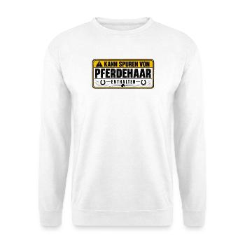 Pferdehaar Warnhinweis Schild - Unisex Pullover - Weiß - Vorne - Alina (178cm) & Michal (187cm)