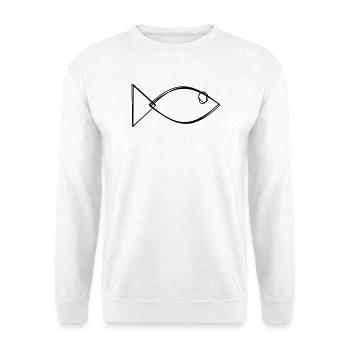 Fisch handgezeichnet - Unisex Pullover - Weiß - Vorne - Alina (178cm) & Michal (187cm)