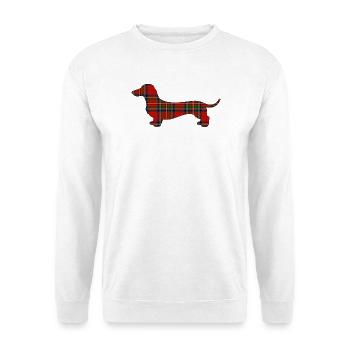 Tartan-Wursthund | Pyrenäenlinien-Labor - Unisex Pullover - Weiß - Vorne - Alina (178cm) & Michal (187cm)