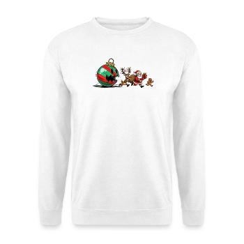 Lustige Weihnachtskugel mit Weihnachtsmann und Rentieren - Unisex Pullover - Weiß - Vorne