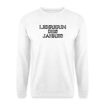 Lehrerin des Jahres Schriftzug handgezeichnet - Unisex Pullover - Weiß - Vorne - Alina (178cm) & Michal (187cm)