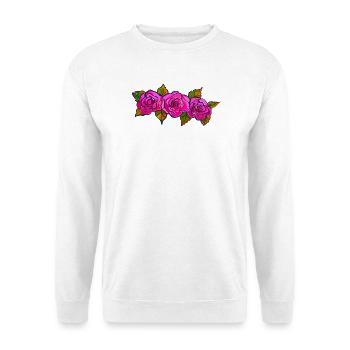 Magenta Rosenblüten Girlande - Unisex Pullover - Weiß - Vorne - Alina (178cm) & Michal (187cm)